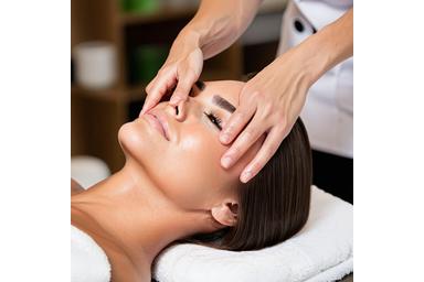 Client receiving scalp massage at salon